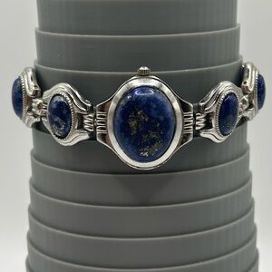Avon VTG Reversible Women Silver Tone Watch w/ Blue Cabochon stone - New Battery